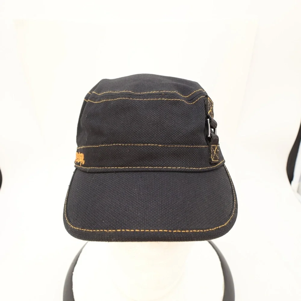 Harley Davidson Mens Black Canvas Military Cadet Hat Orange Contrast Stitching